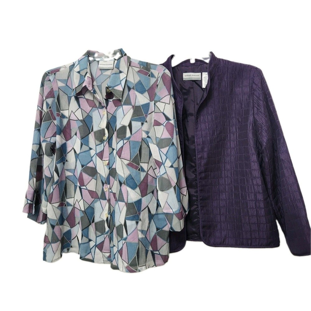 ALFRED DUNNER 2 Pc. Blouse And Open Front Jacket  12P Purple  Office Career